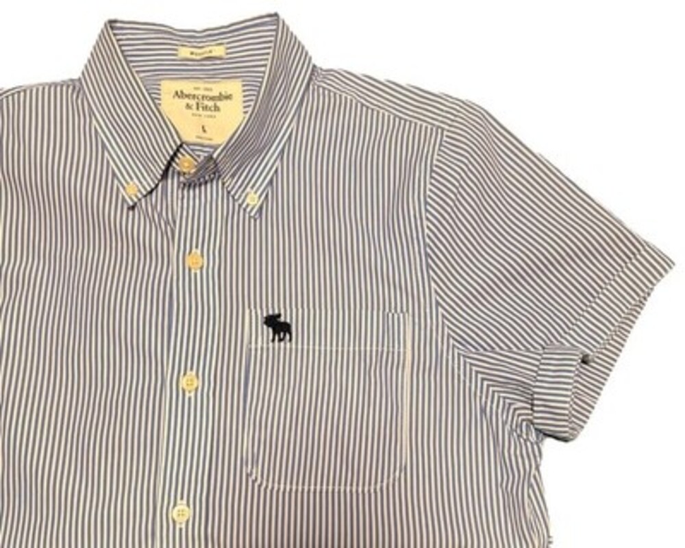 Abercrombie & Fitch Striped Button Up Shirt Mens Short Sleeve Slim White Blue M